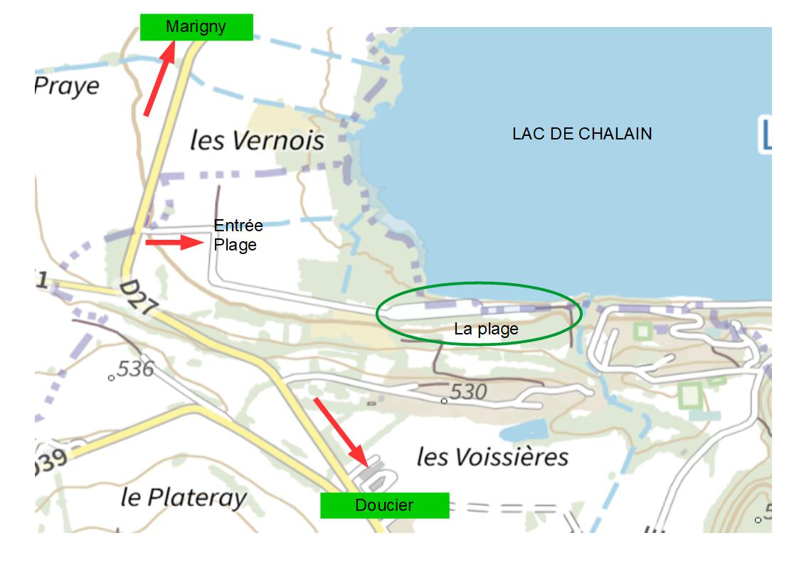 Plan d'accès à la plage de Doucier