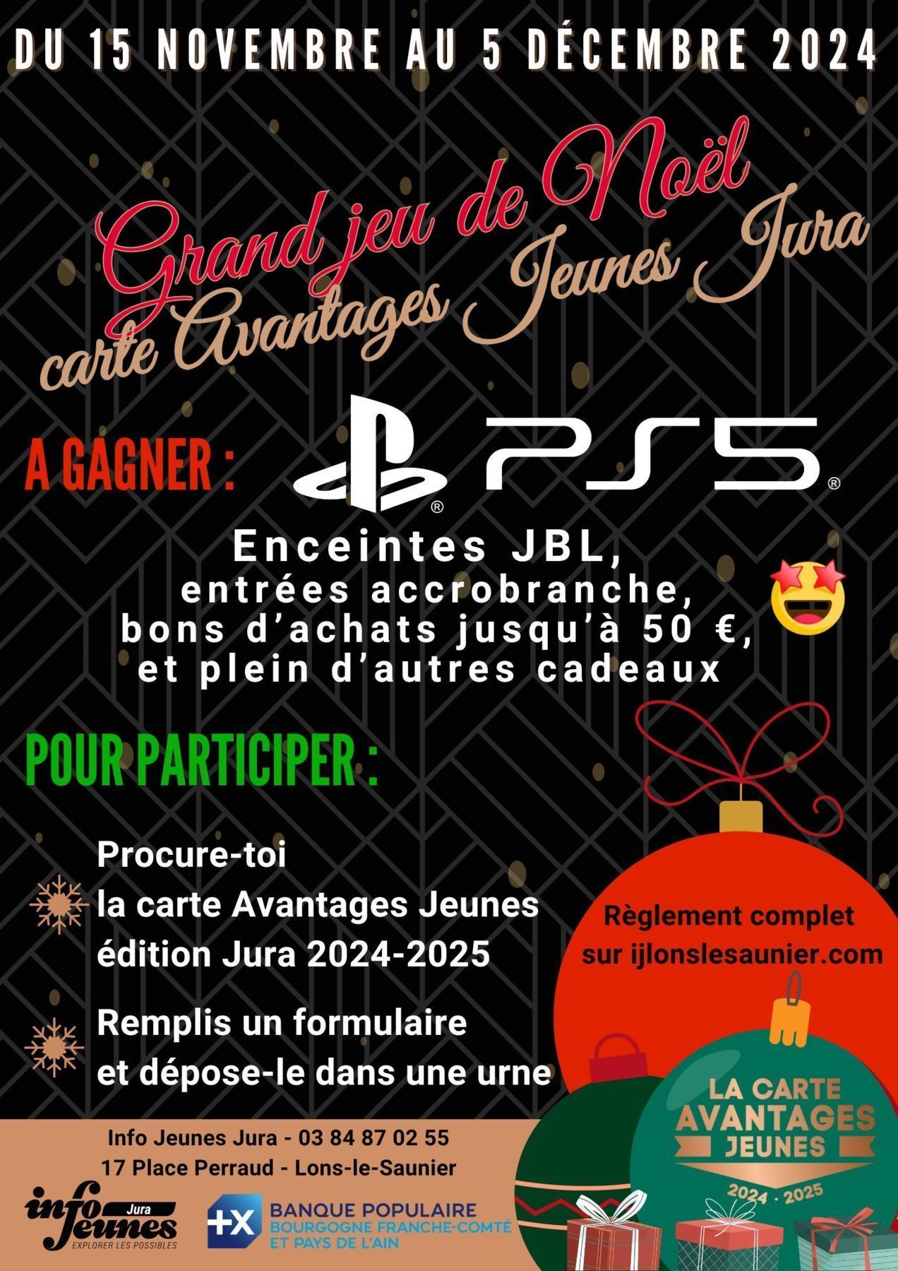 grand jeu de noël avec la carte avantage jeunes