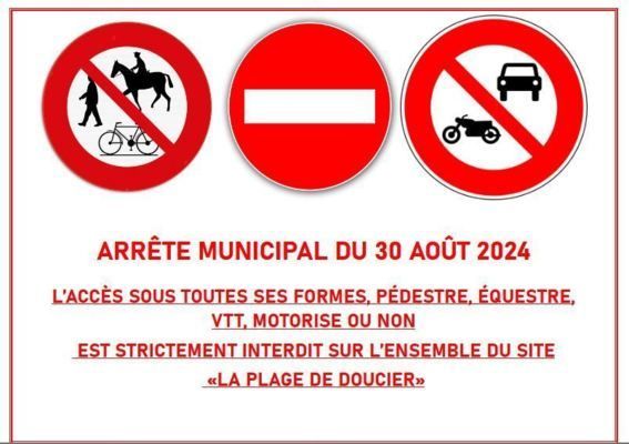 RAPPEL :  ACCES PLAGE DE DOUCIER FORMELLEMENT INTERDIT